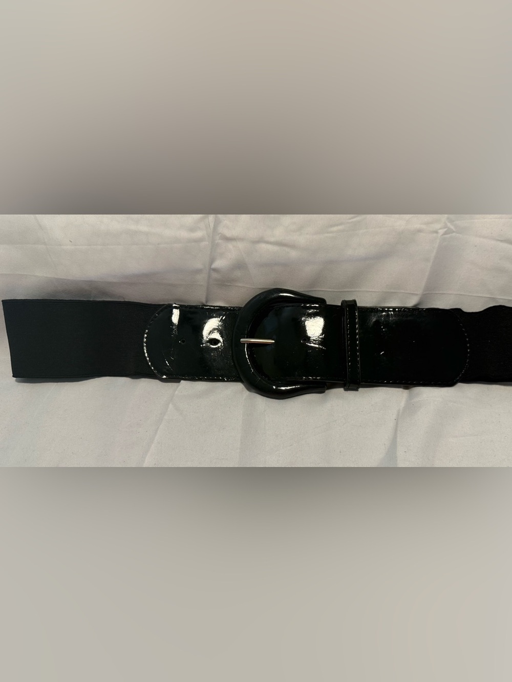 Women’s Nine West Patent Leather Belt with Oversized Round Buckle - Black - L/XL
